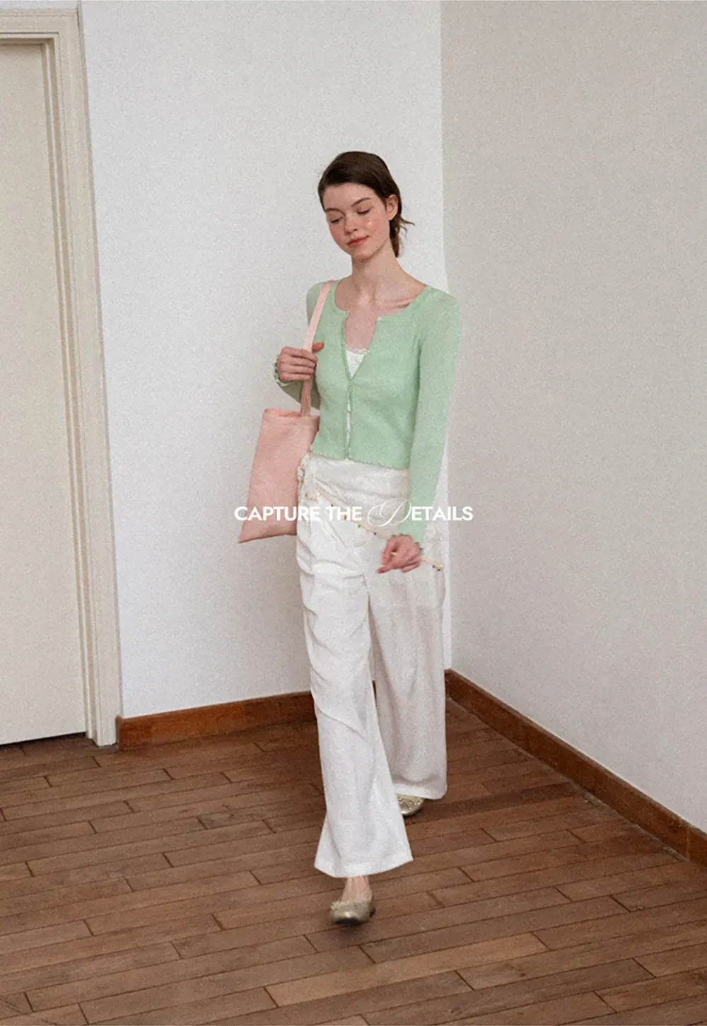 Ribbed Knit Cardigan with Pearl Buttons and Scallop Hem