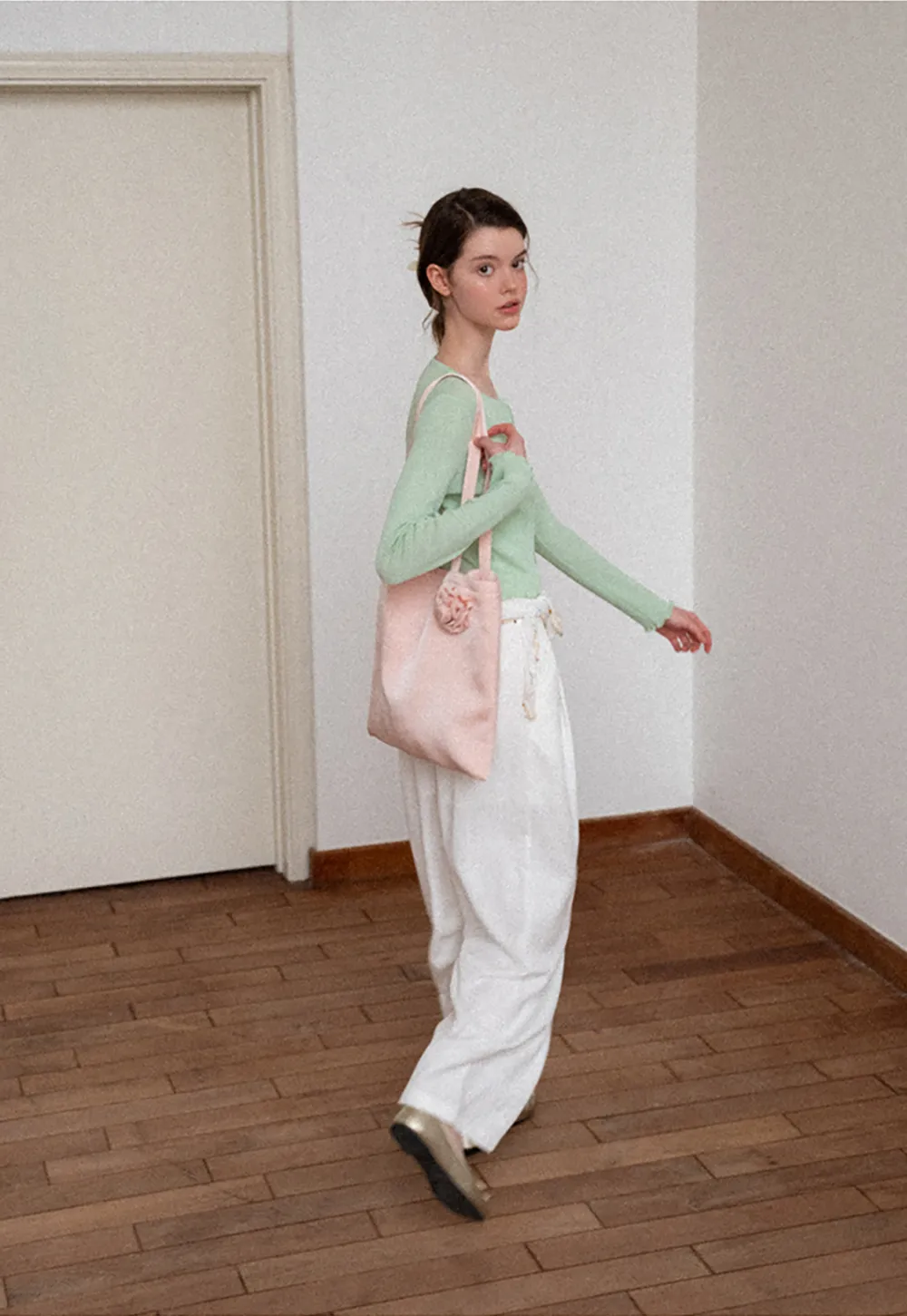 Ribbed Knit Cardigan with Pearl Buttons and Scallop Hem