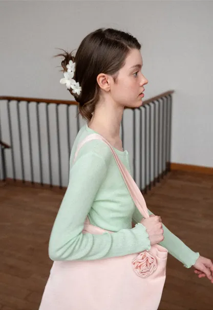 Ribbed Knit Cardigan with Pearl Buttons and Scallop Hem