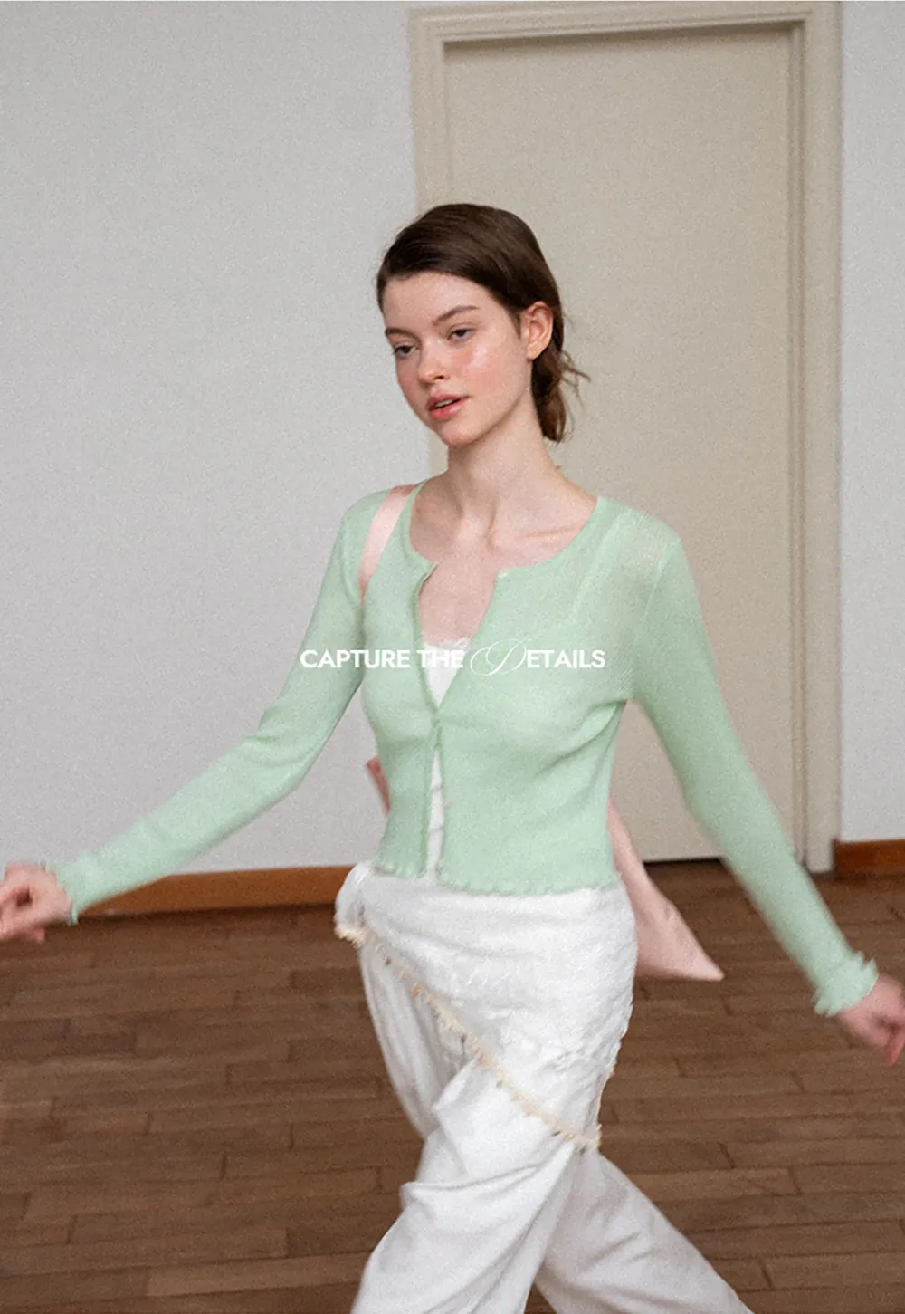 Ribbed Knit Cardigan with Pearl Buttons and Scallop Hem