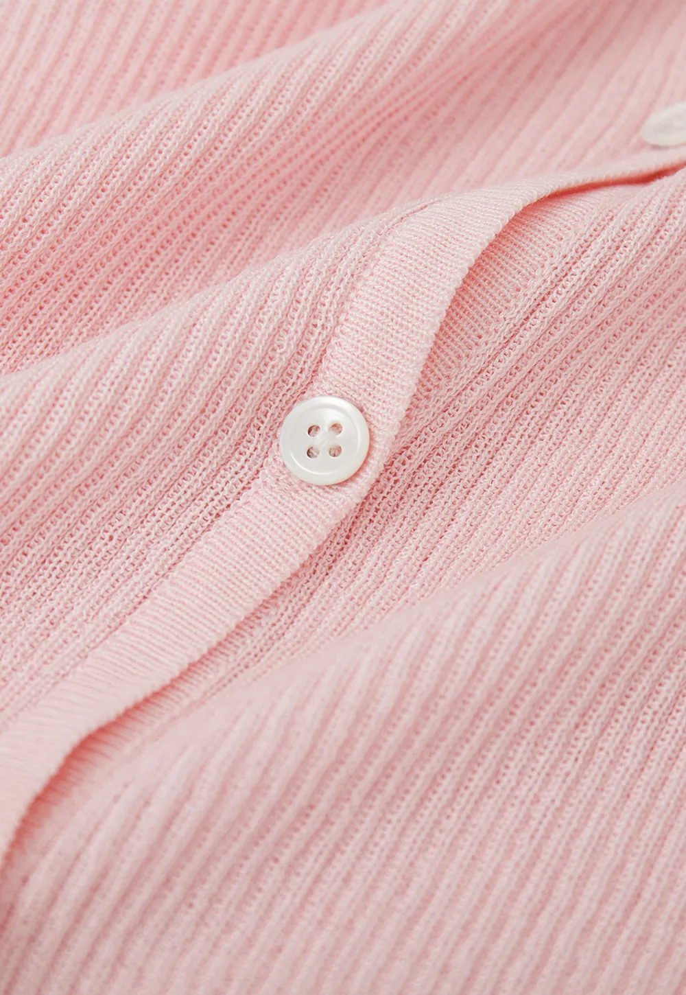 Ribbed Knit Cardigan with Pearl Buttons and Scallop Hem