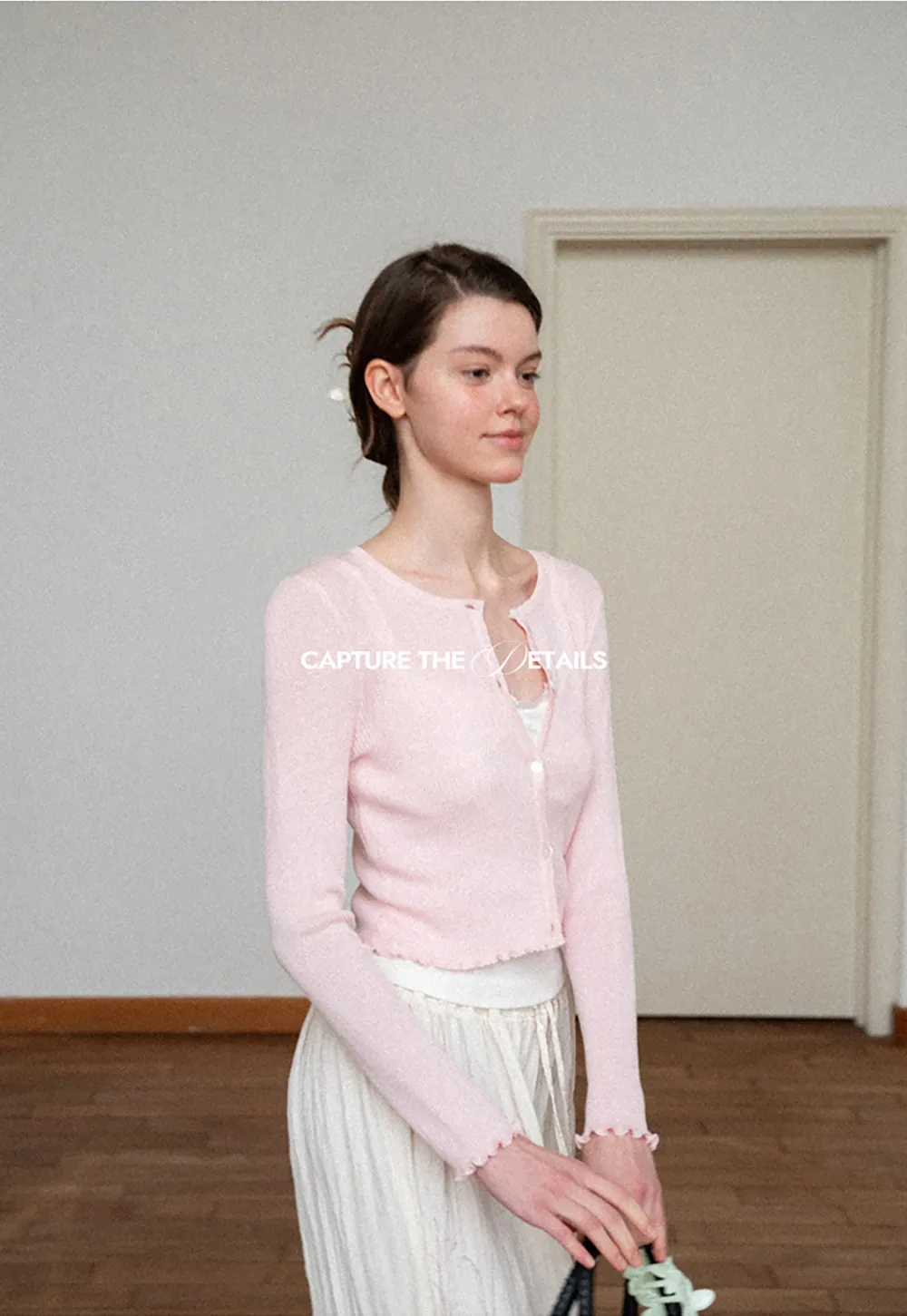 Ribbed Knit Cardigan with Pearl Buttons and Scallop Hem