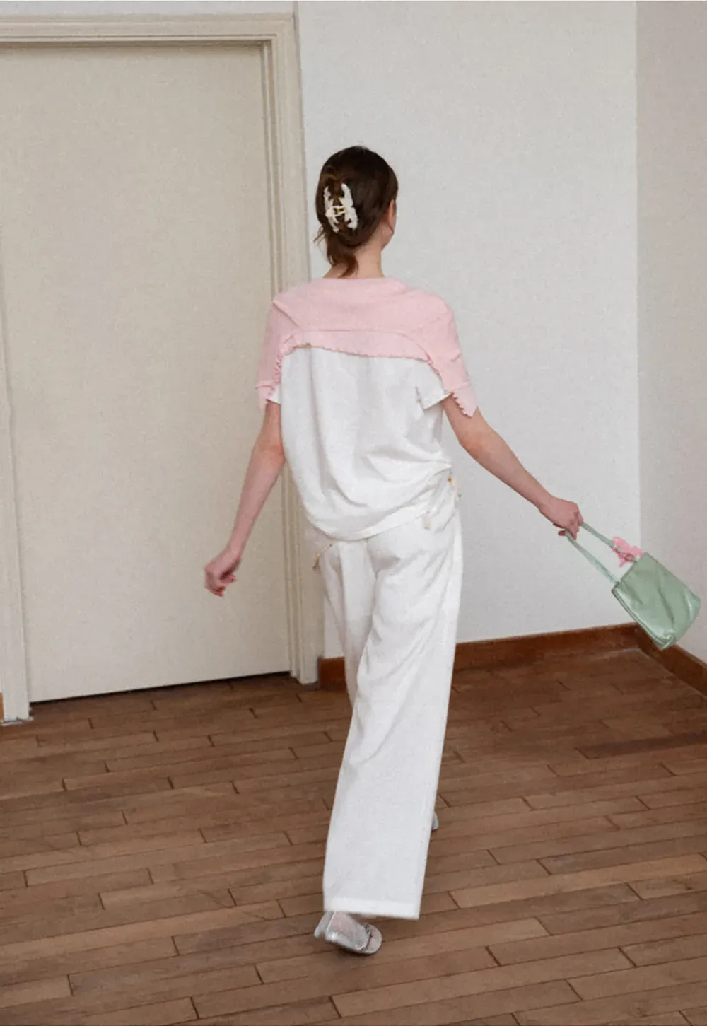 Ribbed Knit Cardigan with Pearl Buttons and Scallop Hem