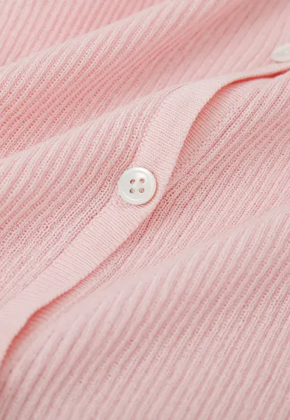 Ribbed Knit Cardigan with Pearl Buttons and Scallop Hem