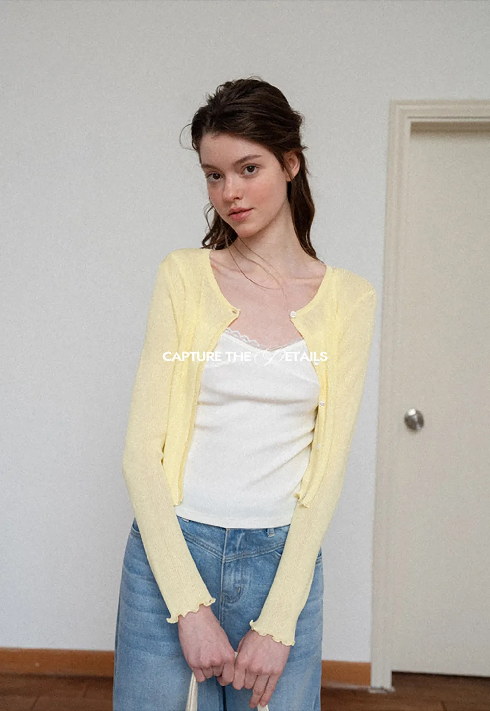 Ribbed Knit Cardigan with Pearl Buttons and Scallop Hem