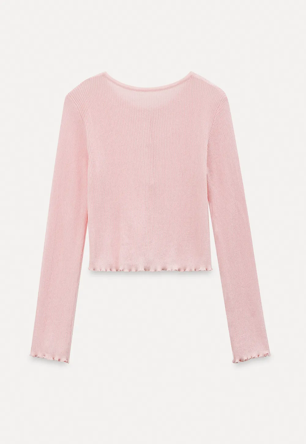 Ribbed Knit Cardigan with Pearl Buttons and Scallop Hem