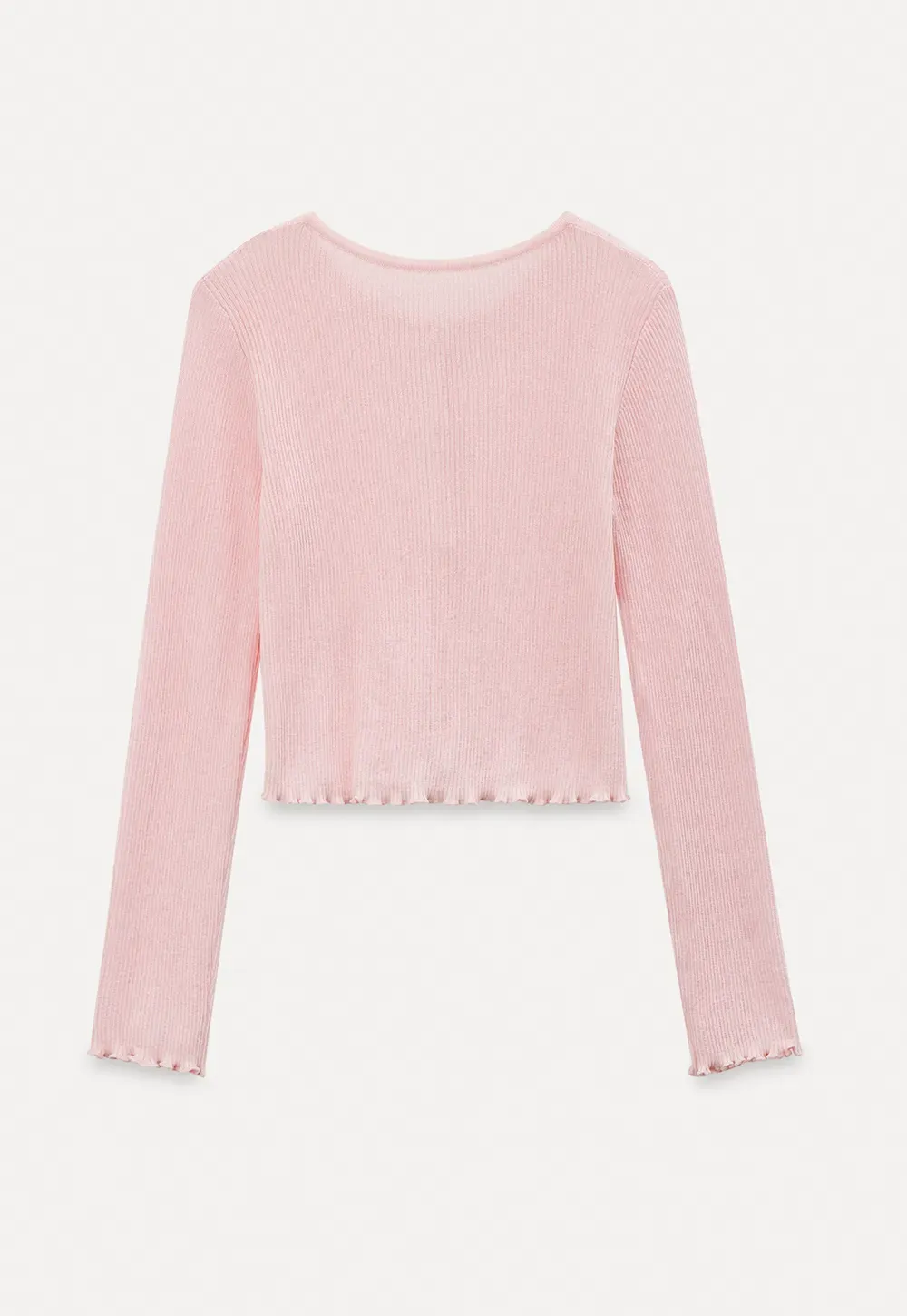 Ribbed Knit Cardigan with Pearl Buttons and Scallop Hem