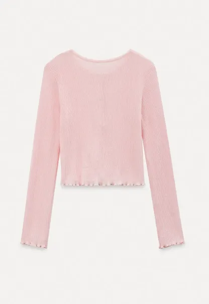 Ribbed Knit Cardigan with Pearl Buttons and Scallop Hem