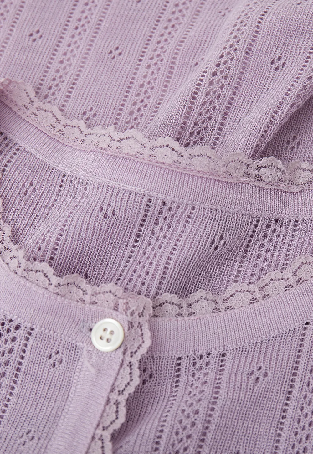 Lace Trim Knit Cardigan Long Sleeve Open Front