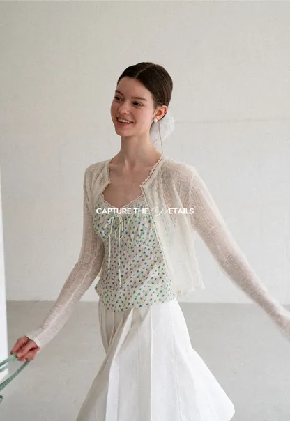 Lace Trim Knit Cardigan Long Sleeve Open Front