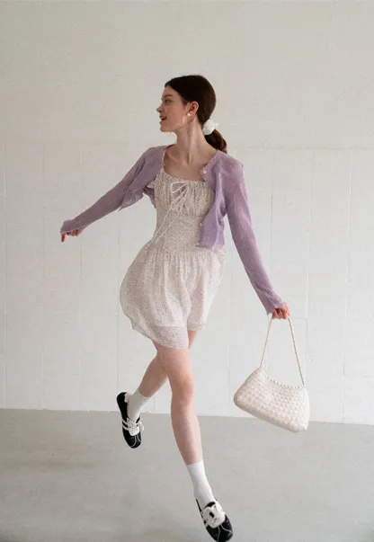 Lace Trim Knit Cardigan Long Sleeve Open Front