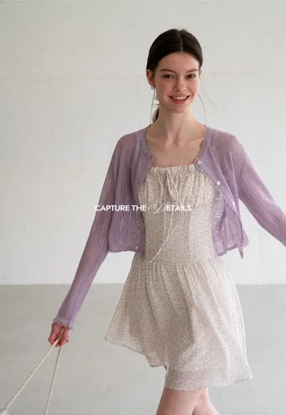 Lace Trim Knit Cardigan Long Sleeve Open Front
