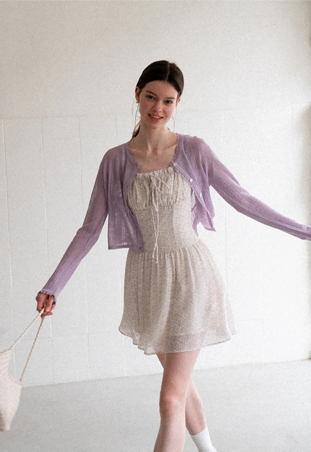 Lace Trim Knit Cardigan Long Sleeve Open Front