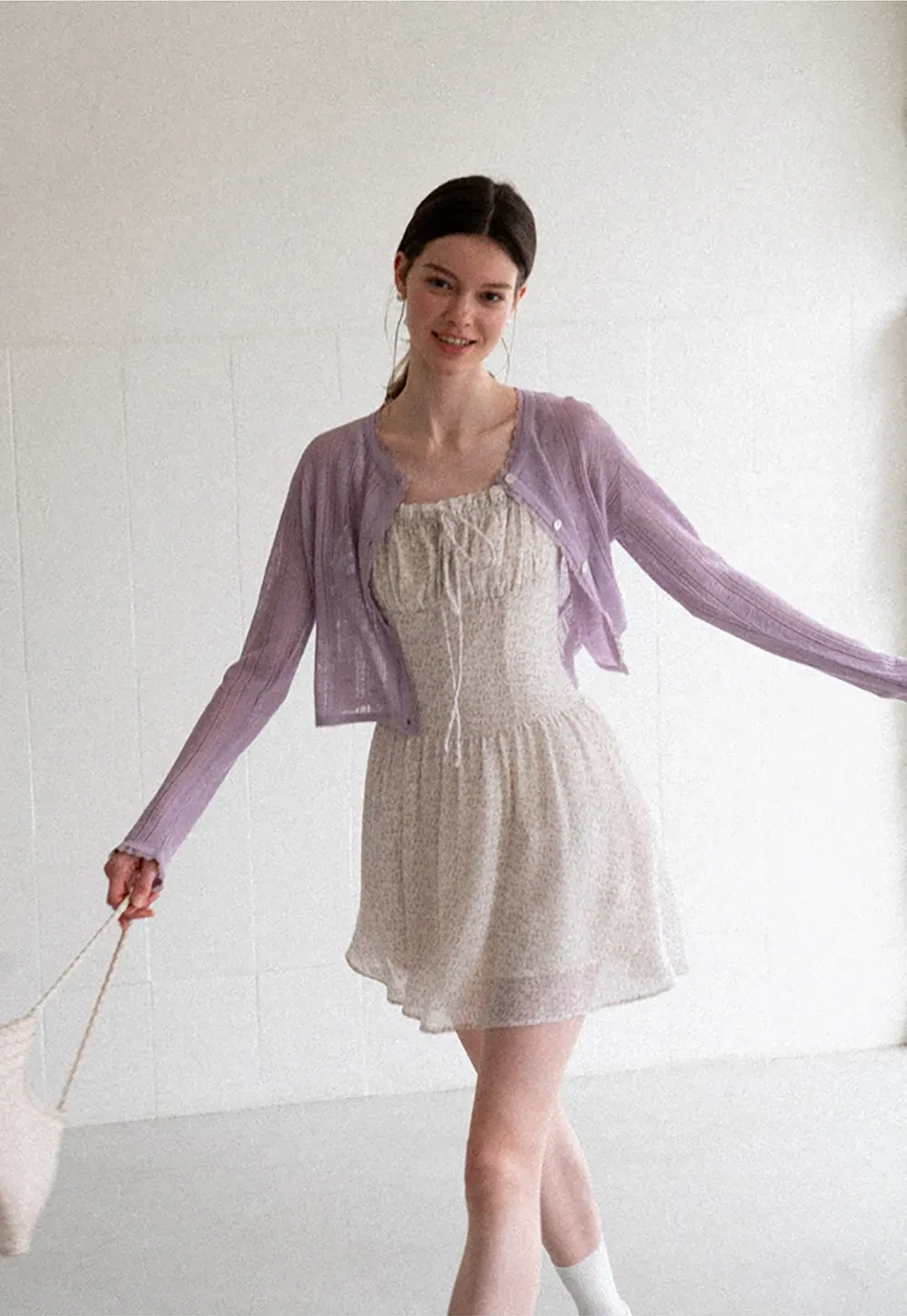 Lace Trim Knit Cardigan Long Sleeve Open Front