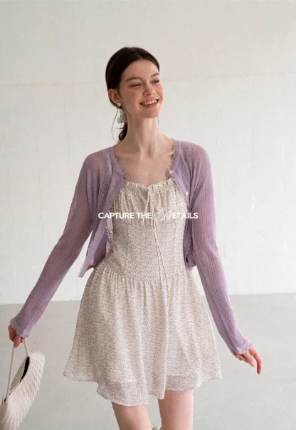 Lace Trim Knit Cardigan Long Sleeve Open Front