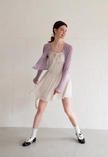 Lace Trim Knit Cardigan Long Sleeve Open Front