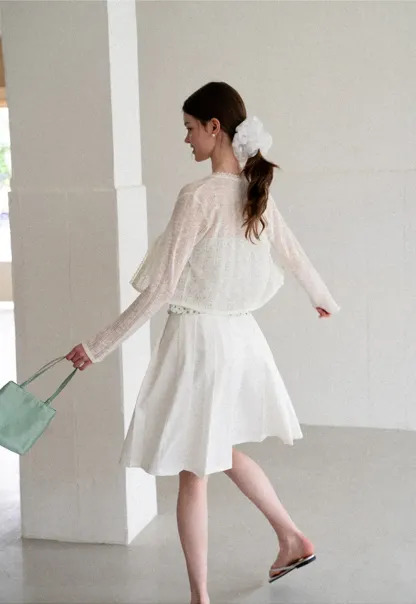 Lace Trim Knit Cardigan Long Sleeve Open Front