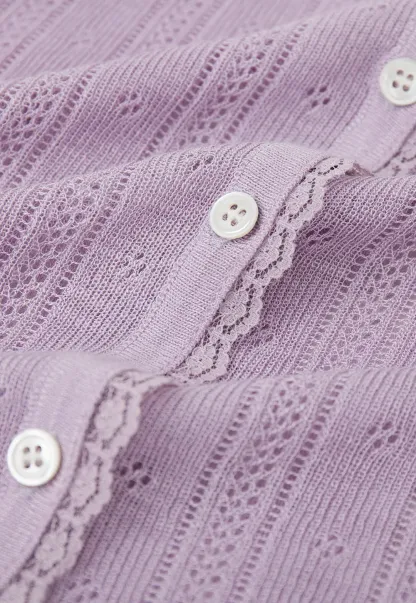 Lace Trim Knit Cardigan Long Sleeve Open Front