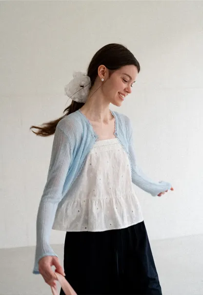 Lace Trim Knit Cardigan Long Sleeve Open Front