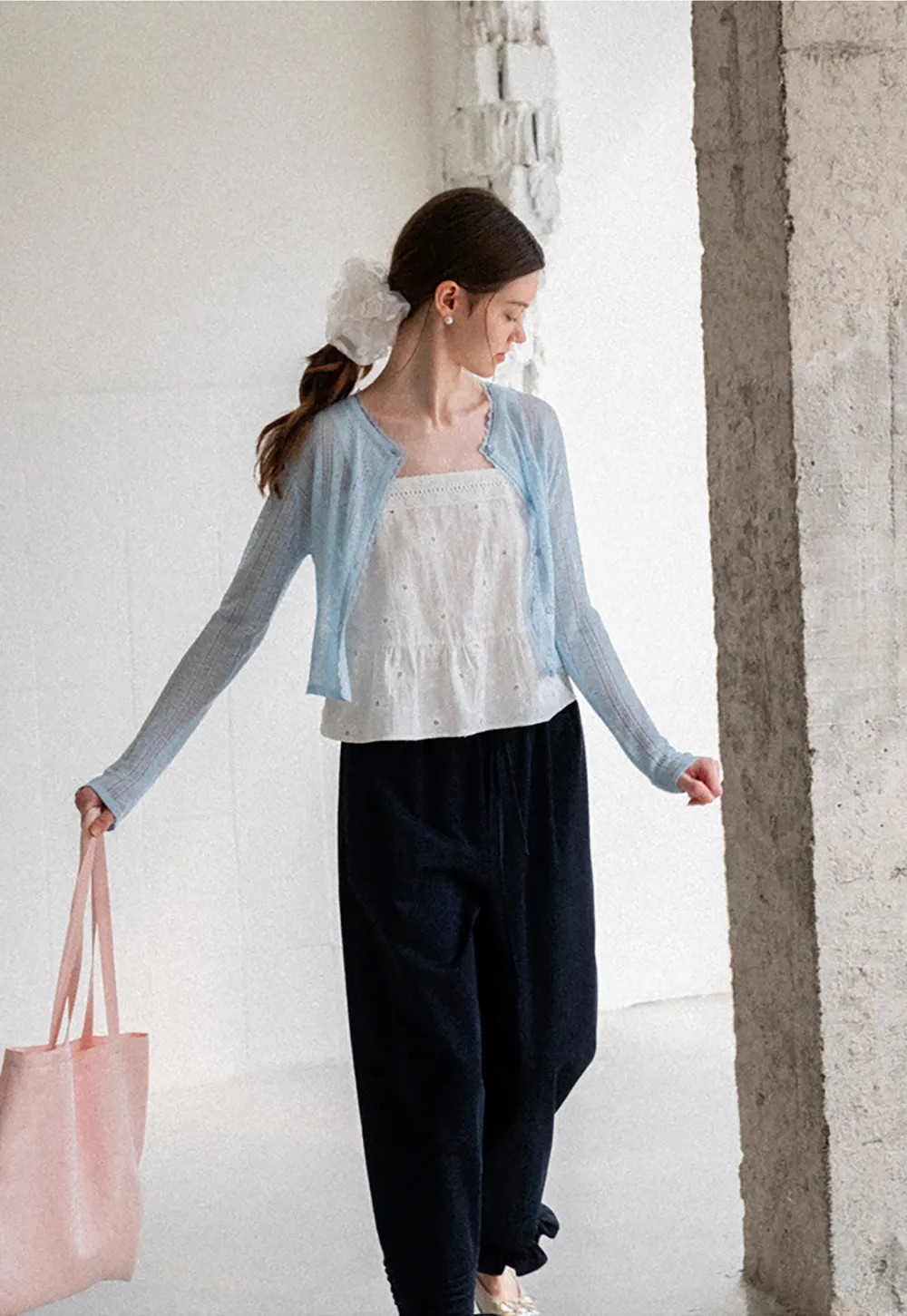 Lace Trim Knit Cardigan Long Sleeve Open Front