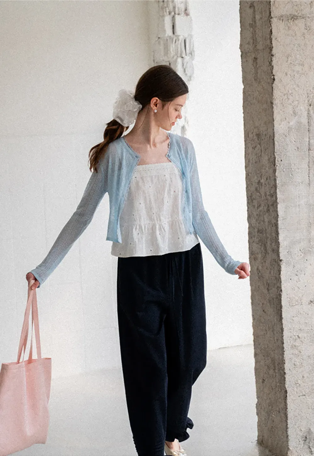 Lace Trim Knit Cardigan Long Sleeve Open Front