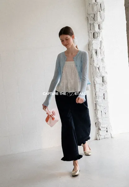 Lace Trim Knit Cardigan Long Sleeve Open Front