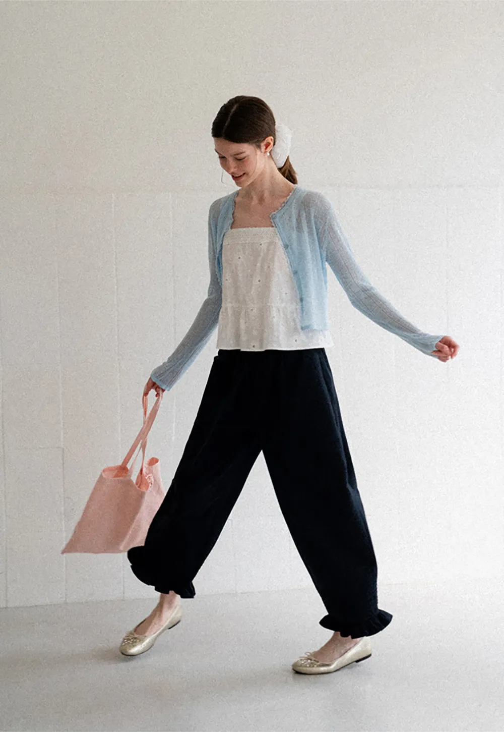 Lace Trim Knit Cardigan Long Sleeve Open Front