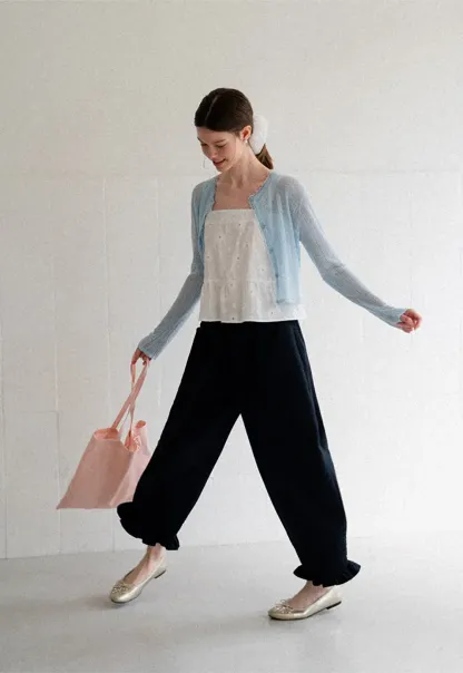 Lace Trim Knit Cardigan Long Sleeve Open Front