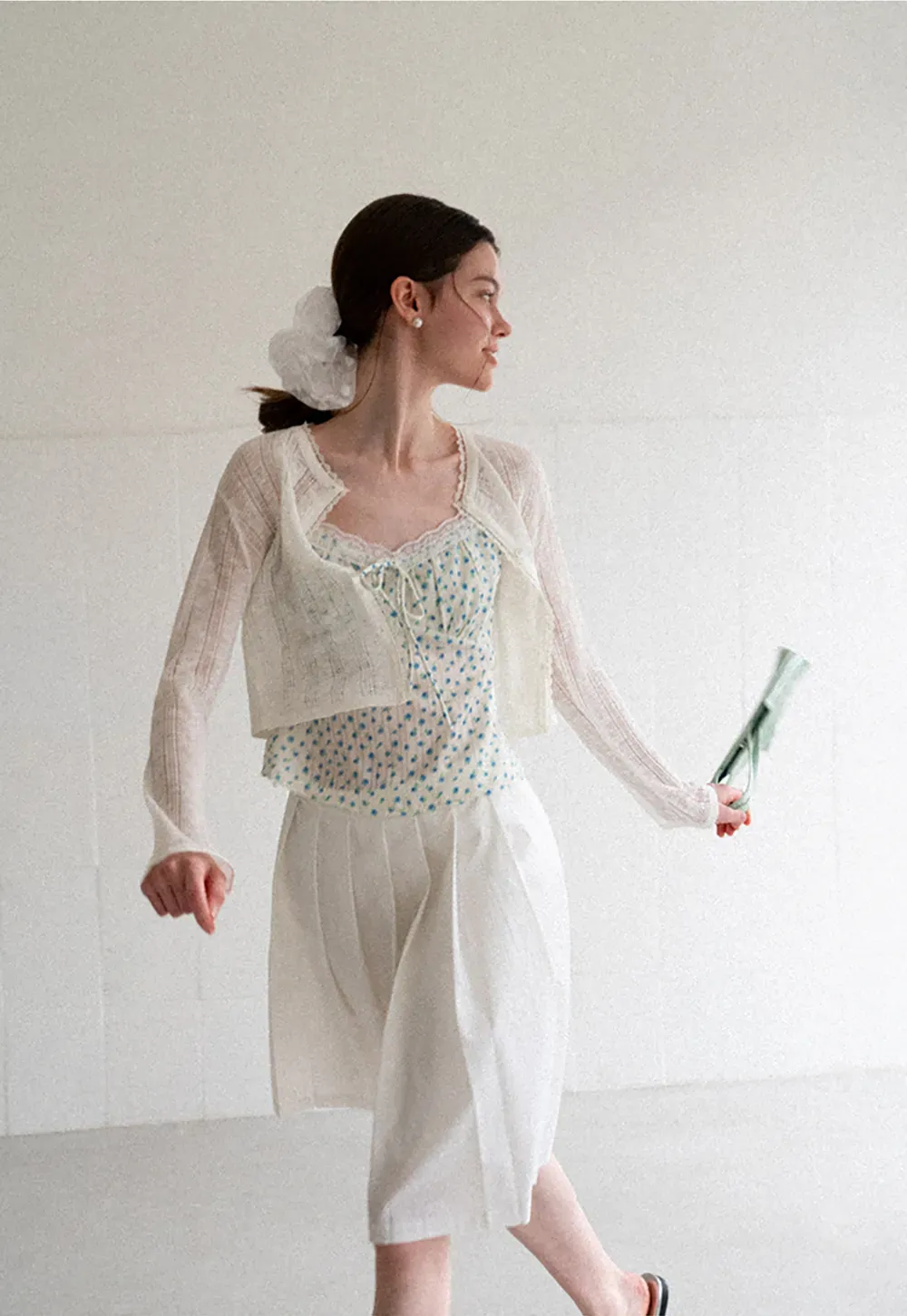 Lace Trim Knit Cardigan Long Sleeve Open Front