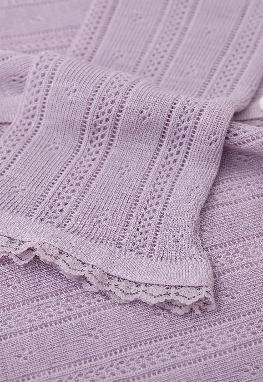 Lace Trim Knit Cardigan Long Sleeve Open Front