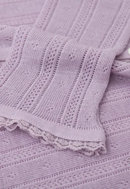 Lace Trim Knit Cardigan Long Sleeve Open Front