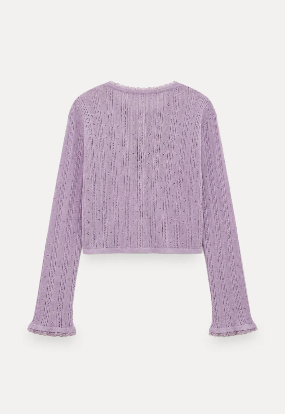 Lace Trim Knit Cardigan Long Sleeve Open Front