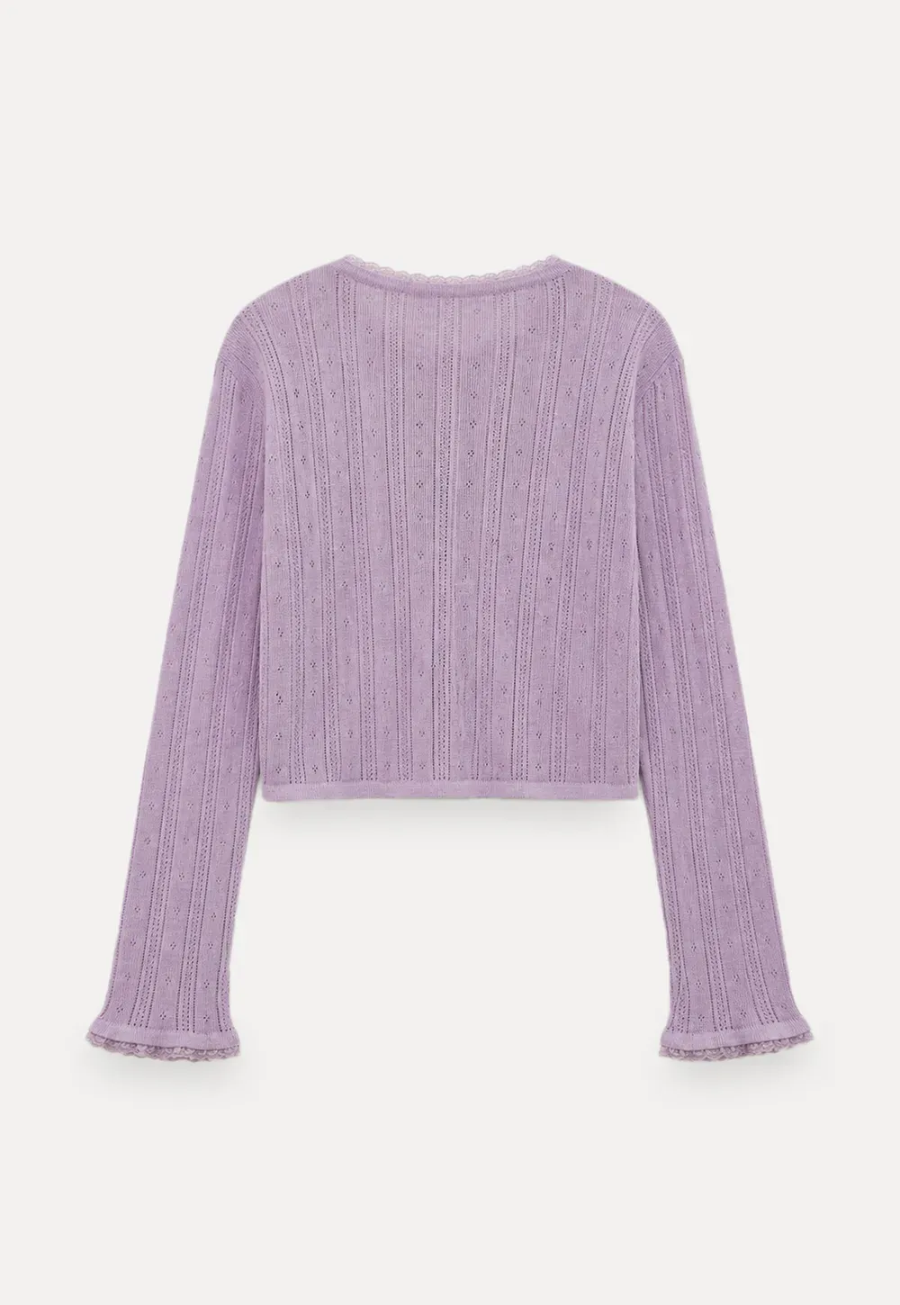 Lace Trim Knit Cardigan Long Sleeve Open Front