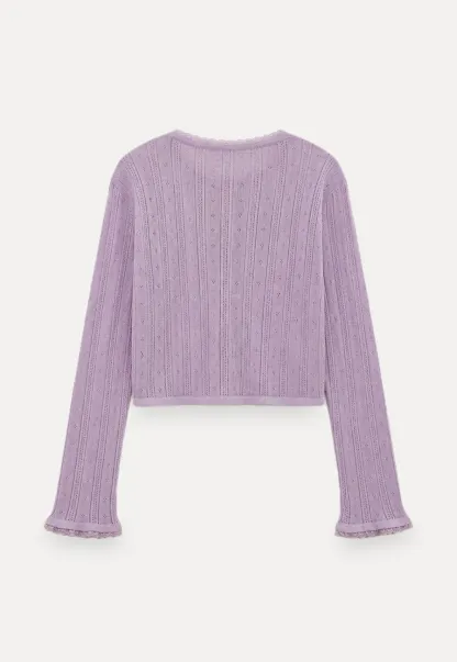 Lace Trim Knit Cardigan Long Sleeve Open Front