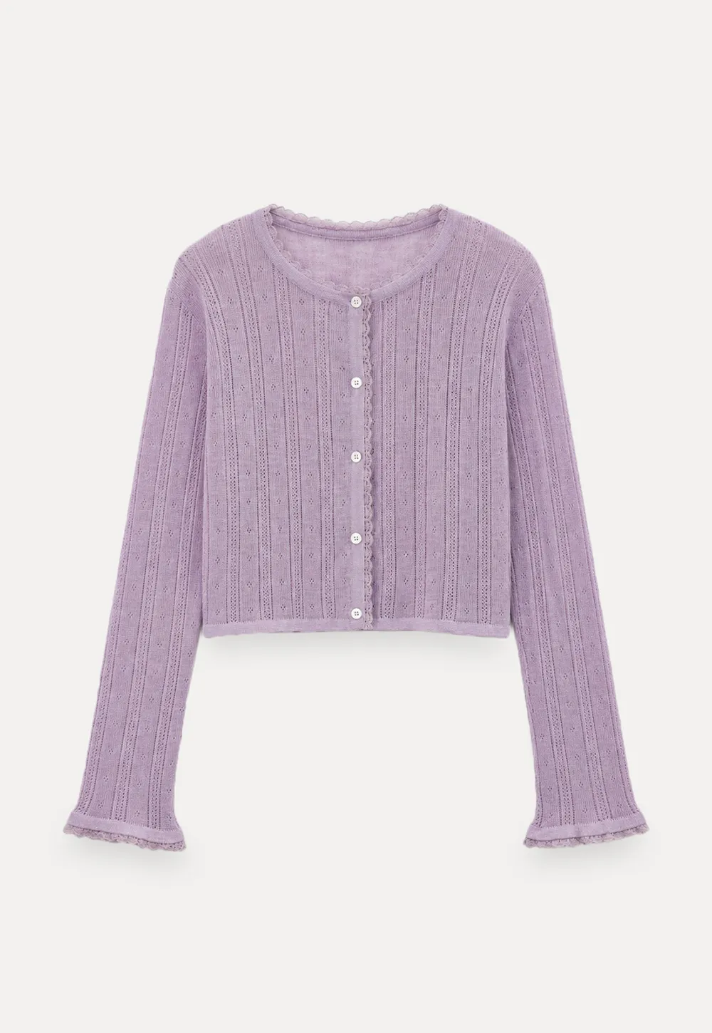 Lace Trim Knit Cardigan Long Sleeve Open Front