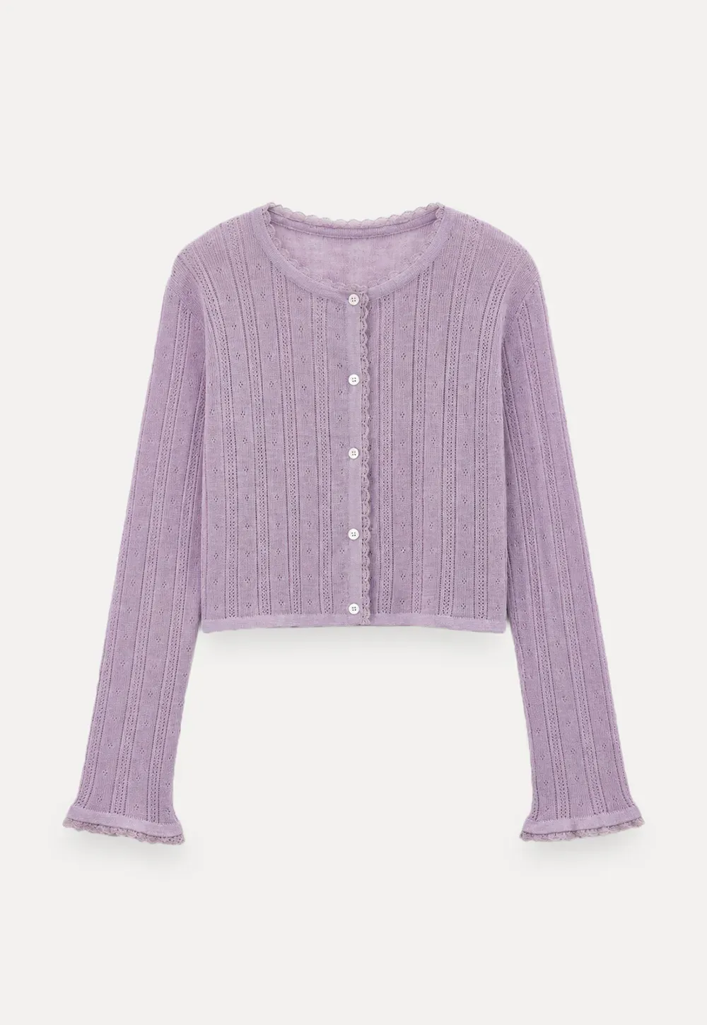 Lace Trim Knit Cardigan Long Sleeve Open Front