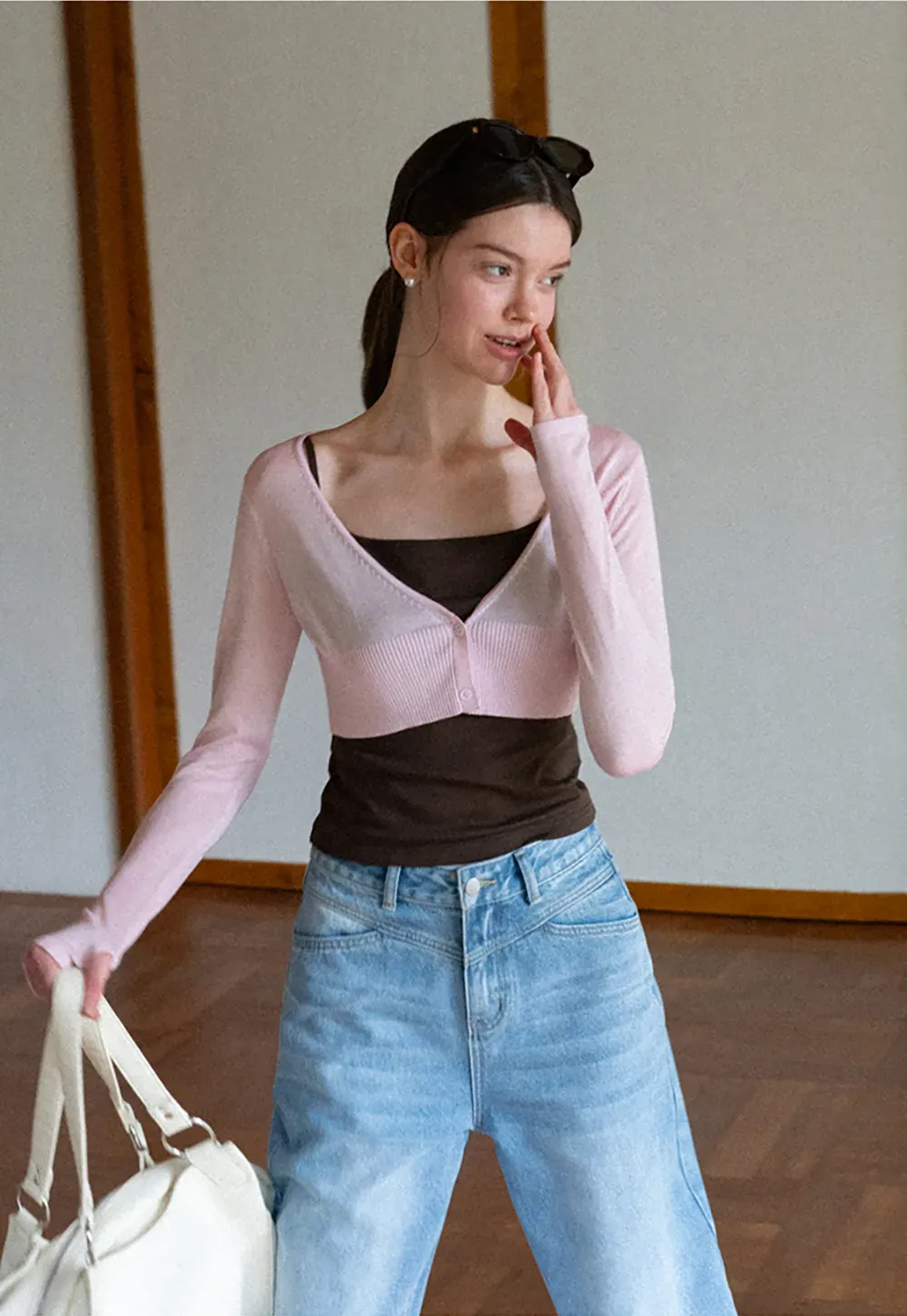 Long Sleeve Knit Sweater With Open Front Tank Top Set