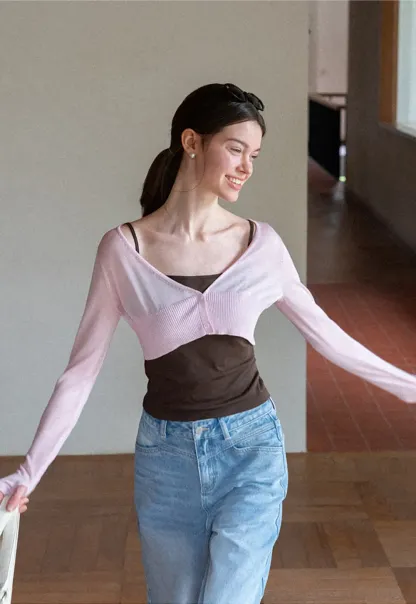 Long Sleeve Knit Sweater With Open Front Tank Top Set