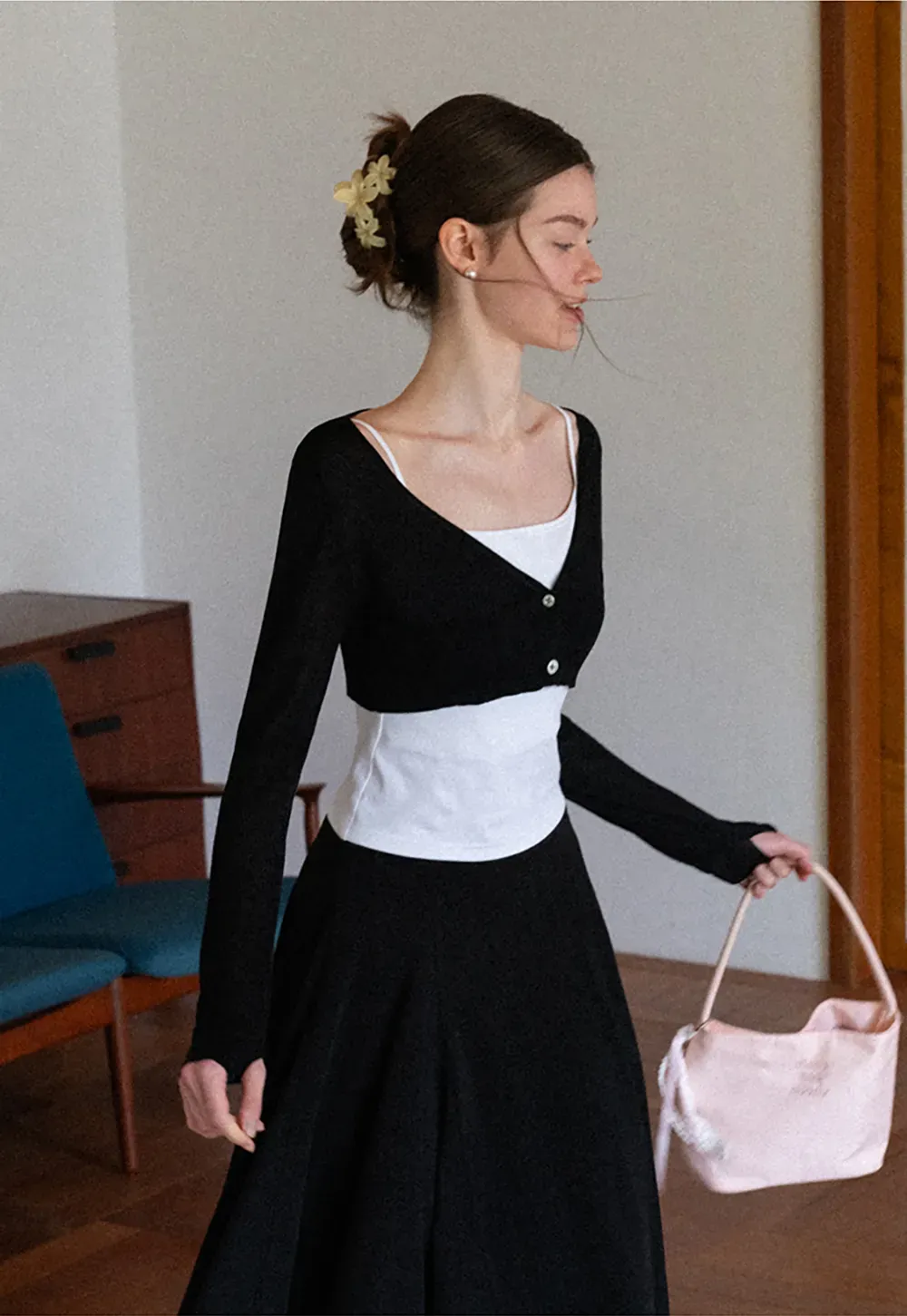 Long Sleeve Knit Sweater With Open Front Tank Top Set