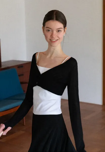 Long Sleeve Knit Sweater With Open Front Tank Top Set