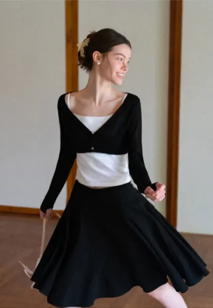 Long Sleeve Knit Sweater With Open Front Tank Top Set