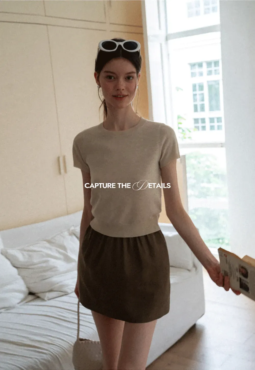 Ribbed Knit Short Sleeve Crewneck Sweater