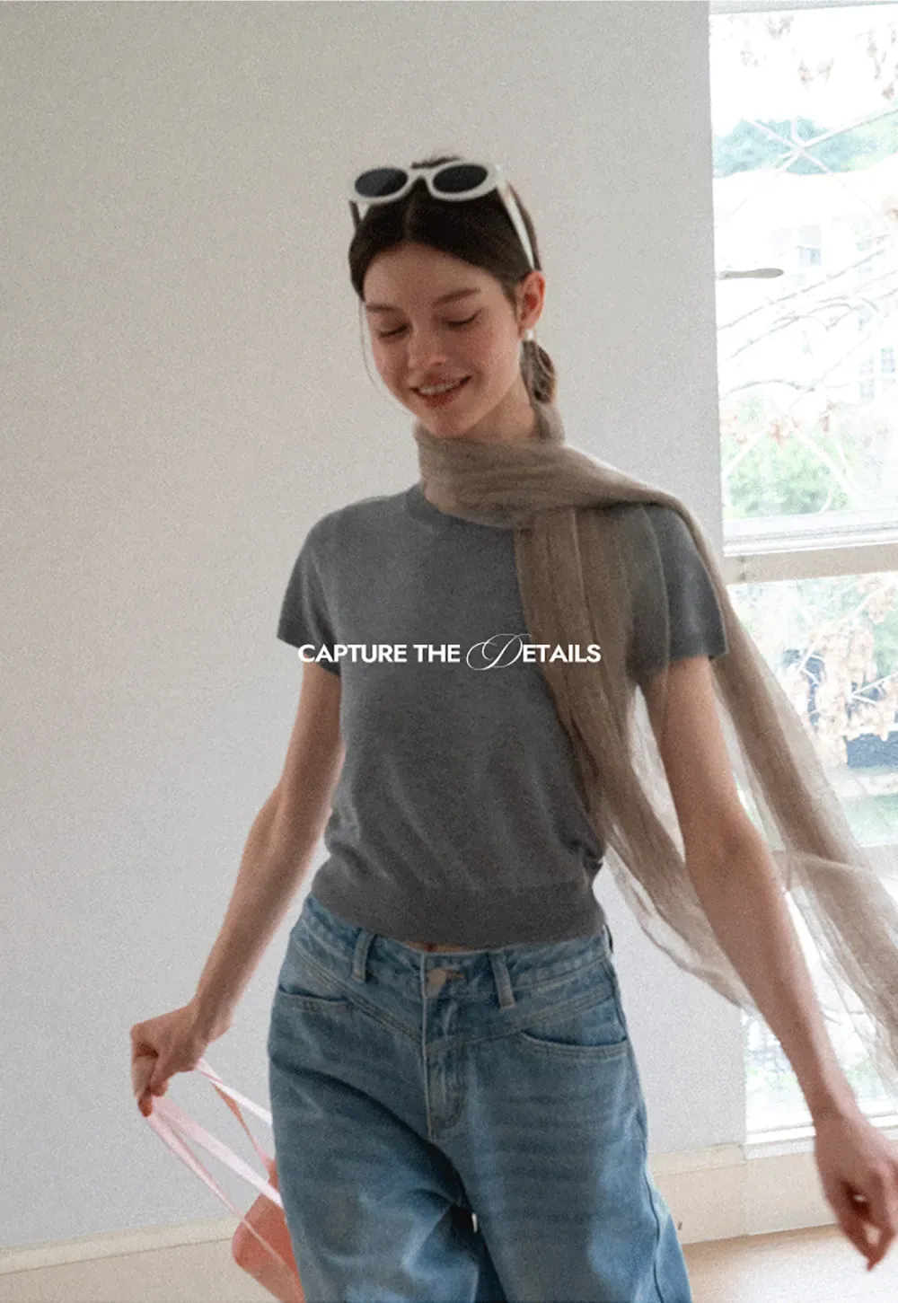 Ribbed Knit Short Sleeve Crewneck Sweater