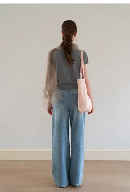 Ribbed Knit Short Sleeve Crewneck Sweater
