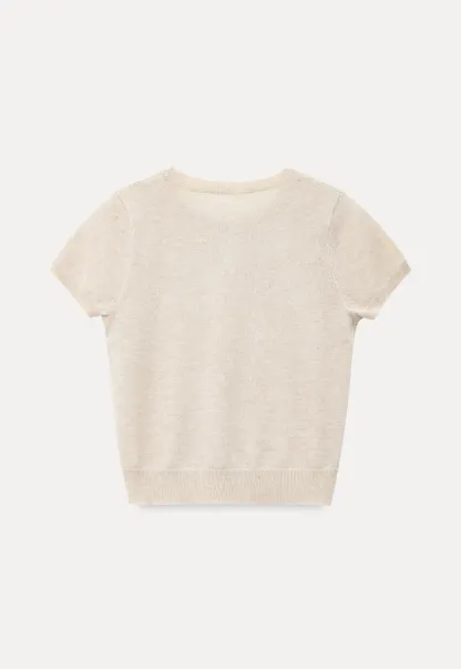 Ribbed Knit Short Sleeve Crewneck Sweater