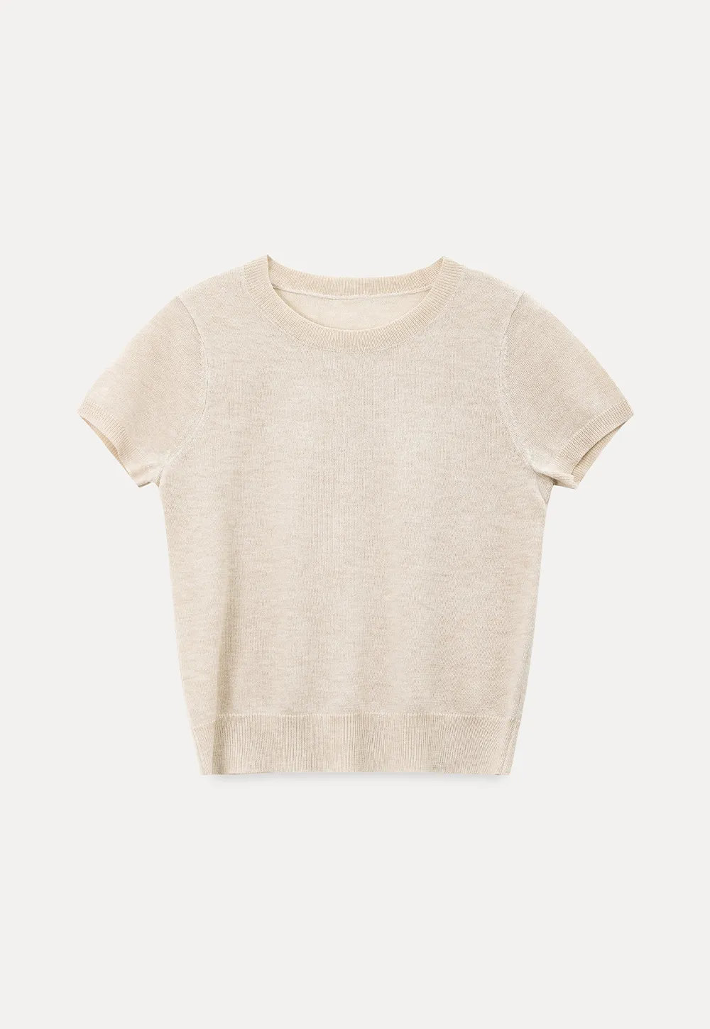Ribbed Knit Short Sleeve Crewneck Sweater