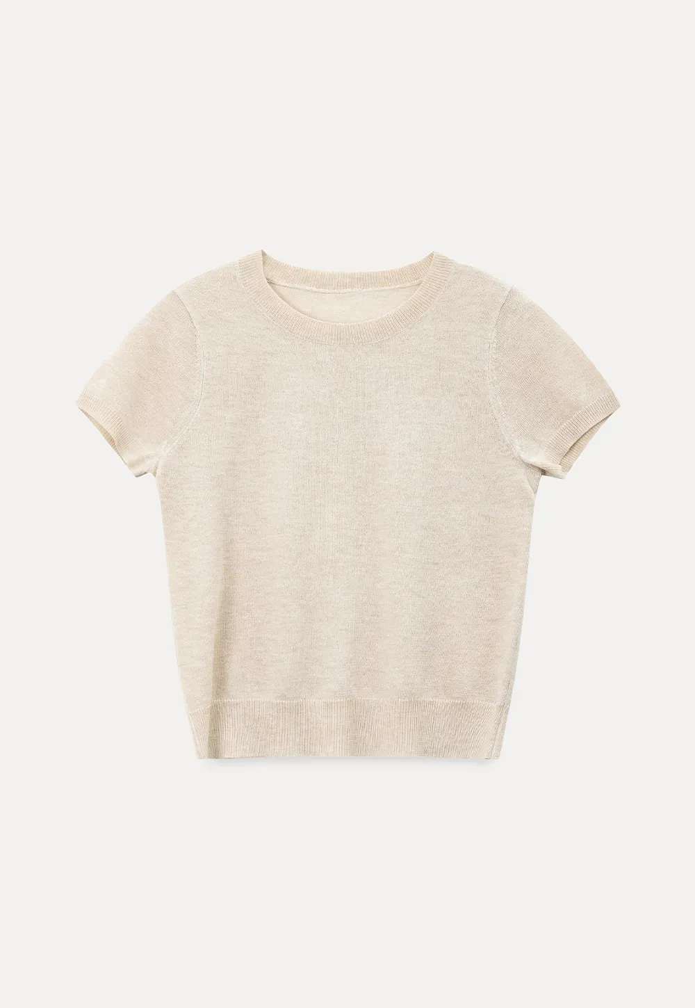 Ribbed Knit Short Sleeve Crewneck Sweater