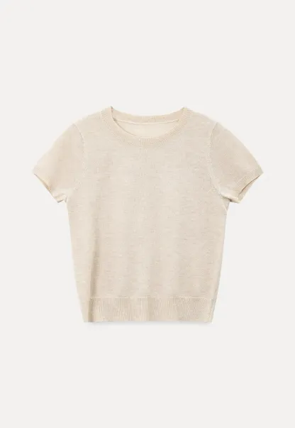 Ribbed Knit Short Sleeve Crewneck Sweater