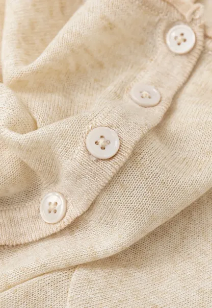 Lace Trim Sleeve Button Front Knit Sweater