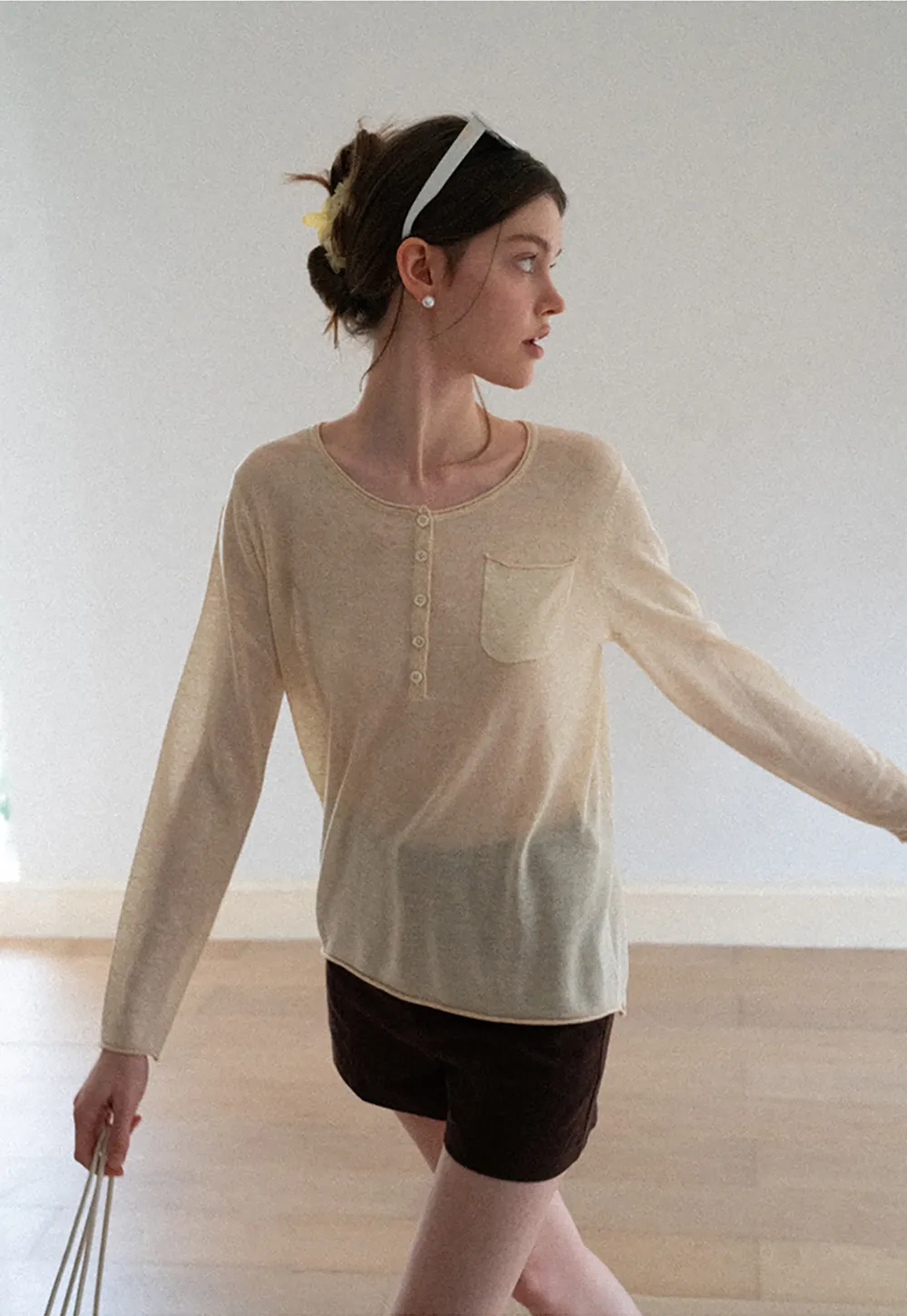 Lace Trim Sleeve Button Front Knit Sweater